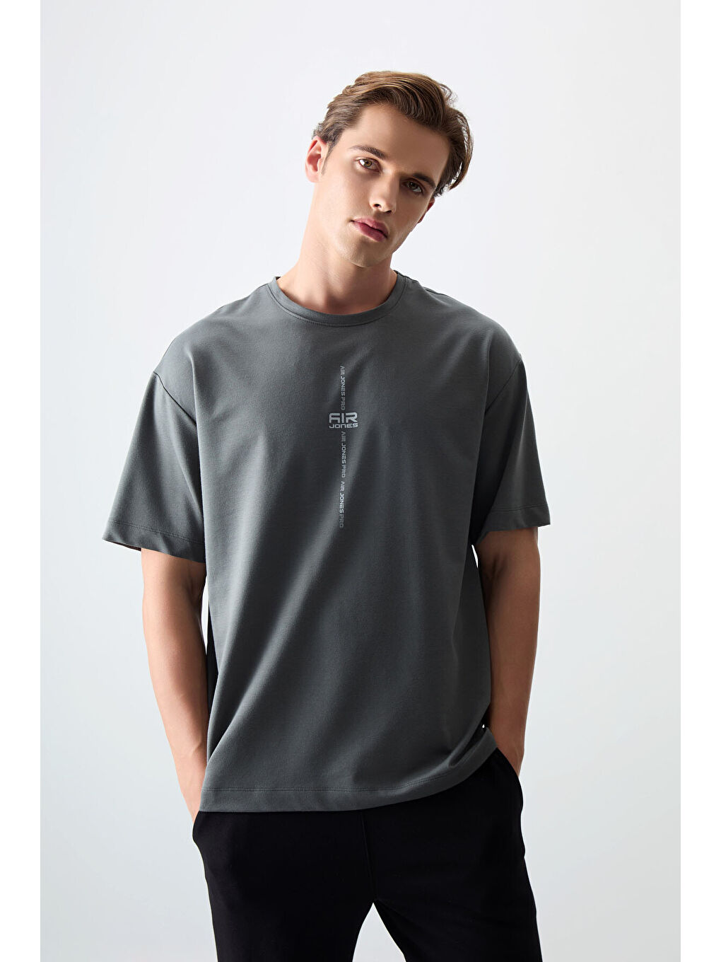 Haki Pamuklu Kalın Yumuşak Dokulu Oversize Fit Baskılı Erkek Tişört - 88373-3