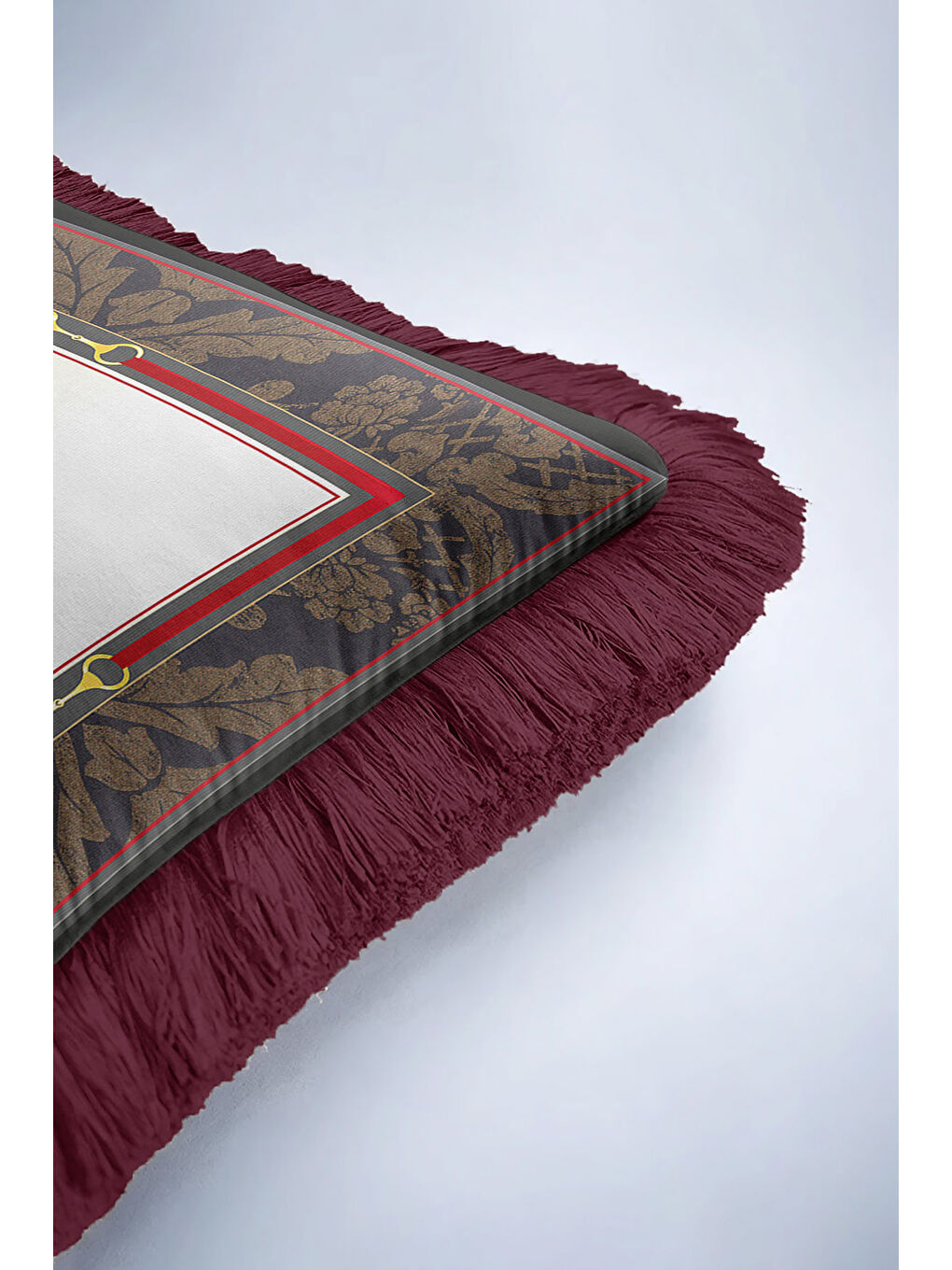 Karışık At Figürlü Lüks Vintage Saçaklı Yastık Kılıfı - Zarif Ekinoks Klasik Bordo Püsküllü Kırlent Kılıfı-6