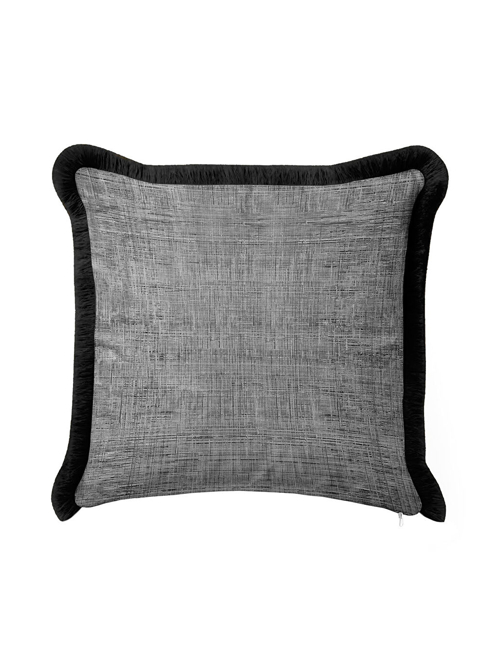 Karışık Lüks Dokulu Saçaklı Yastık Kılıfı - Modern Gri Siyah Püsküllü Kırlent Kılıfı-2