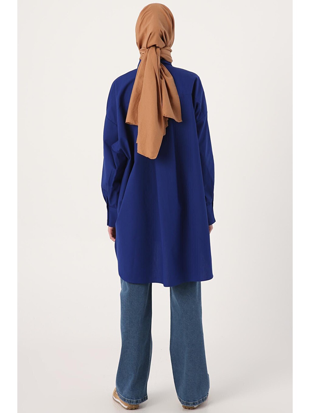 Mavi Saks %100 Pamuk Oversize Cepli Gömlek Tunik-3