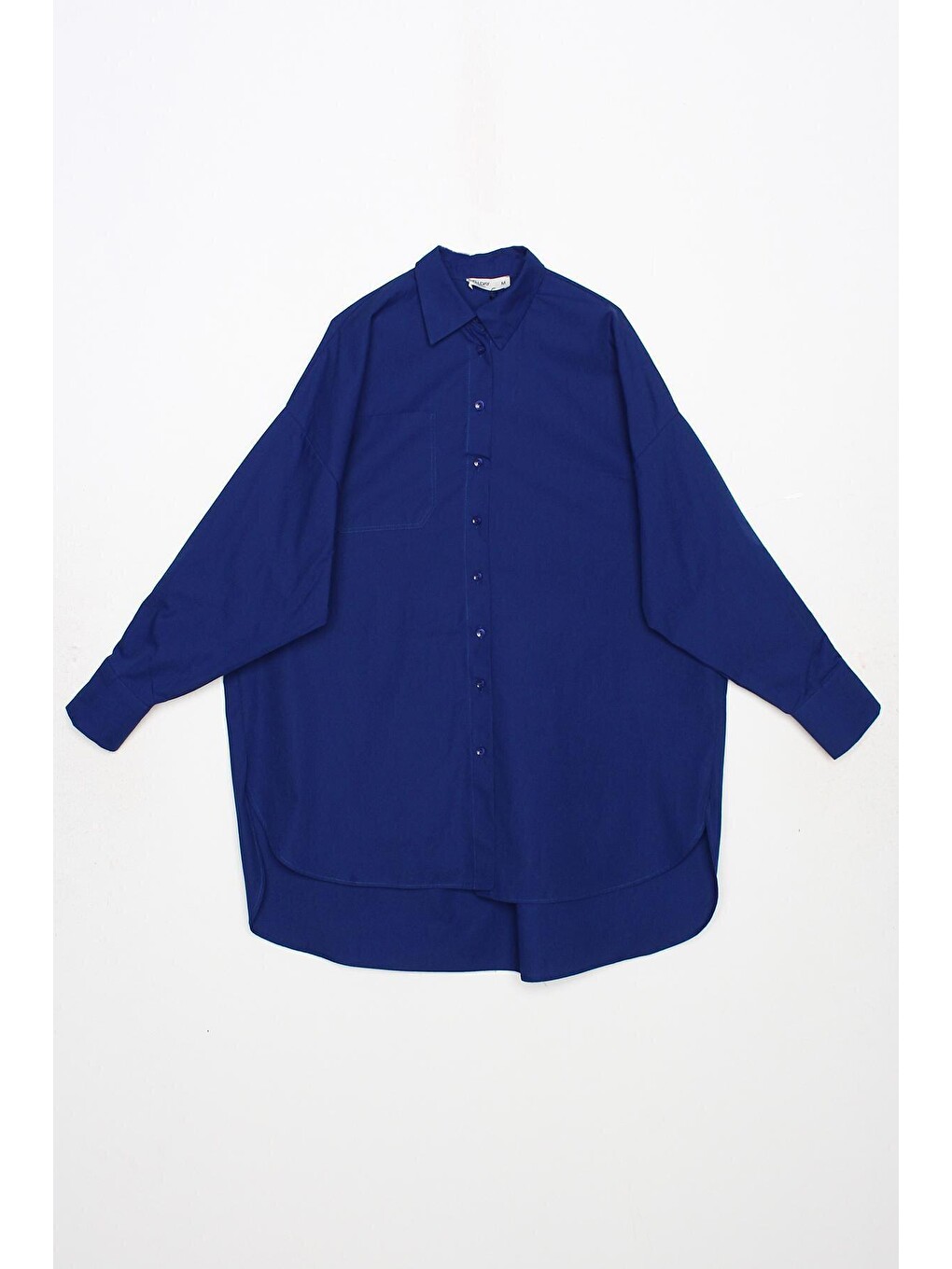 Mavi Saks %100 Pamuk Oversize Cepli Gömlek Tunik-4