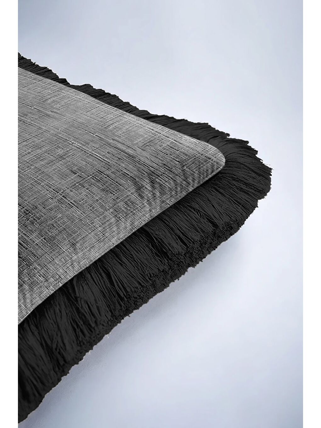 Karışık Lüks Dokulu Saçaklı Yastık Kılıfı - Modern Gri Siyah Püsküllü Kırlent Kılıfı-6