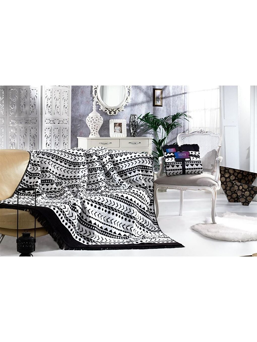 Beyaz Silver Collection Çift Kişilik Pamuklu Battaniye 180x220 Erica