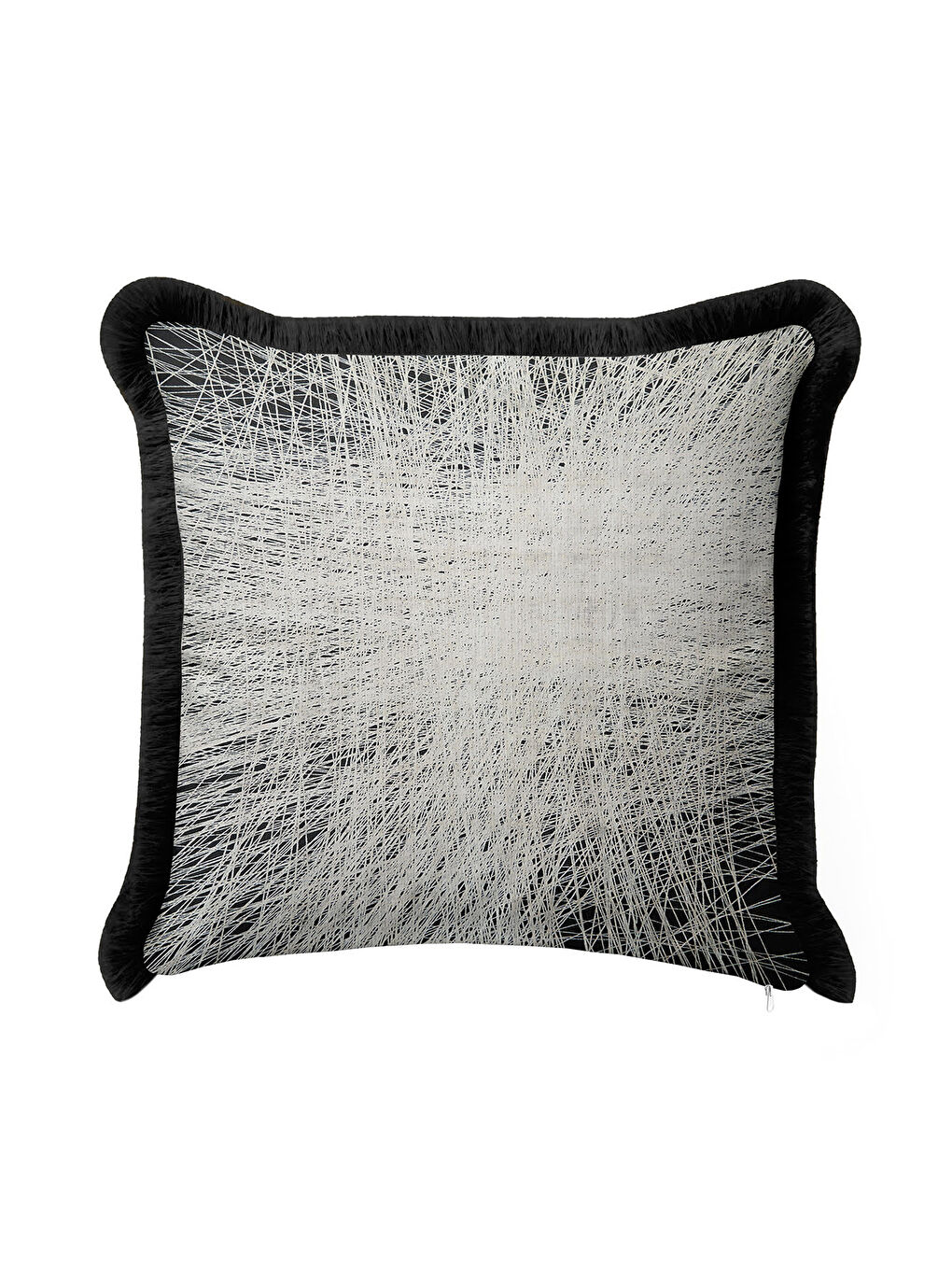 Karışık Modern Lüks Saçaklı Yastık Kılıfı - Minimalist Eklektik Siyah Gri Püsküllü Kırlent Kılıfı-4