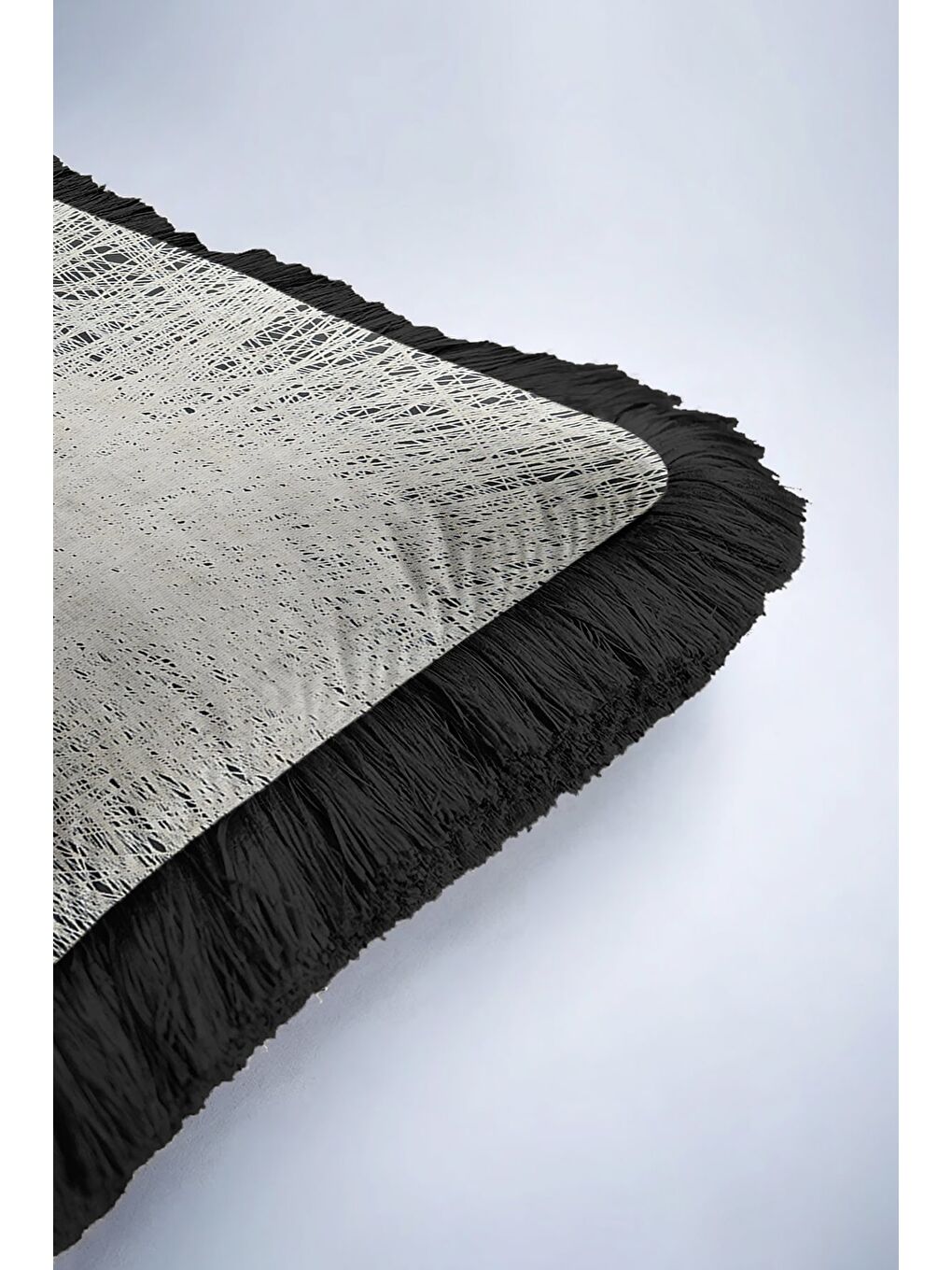 Karışık Modern Lüks Saçaklı Yastık Kılıfı - Minimalist Eklektik Siyah Gri Püsküllü Kırlent Kılıfı-6
