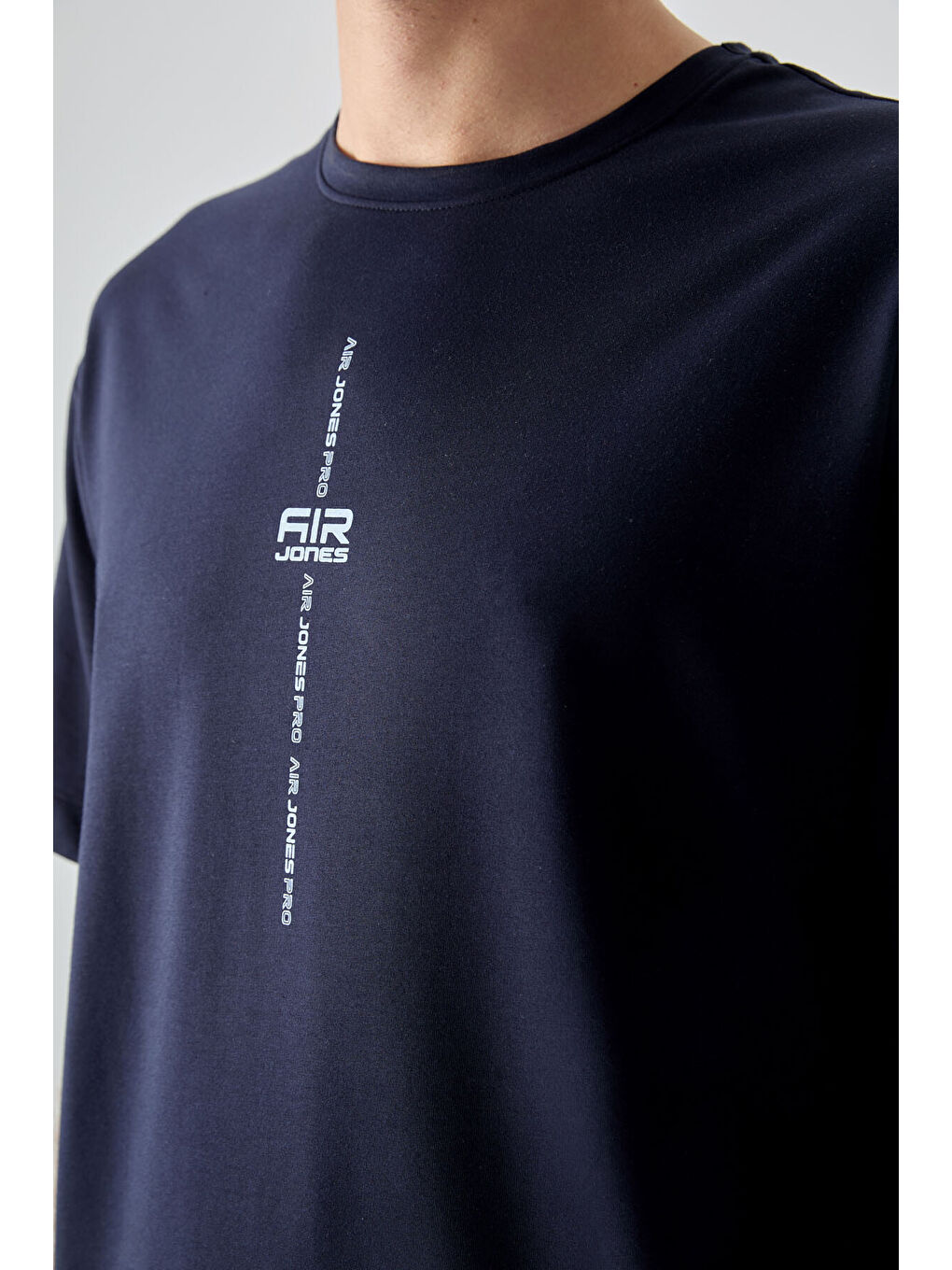 Lacivert Pamuklu Kalın Yumuşak Dokulu Oversize Fit Baskılı Erkek Tişört - 88373-1