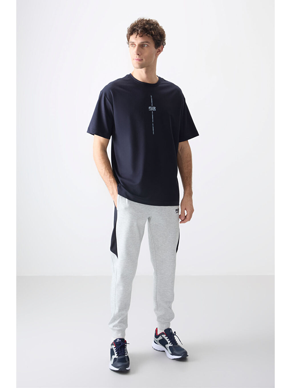 Lacivert Pamuklu Kalın Yumuşak Dokulu Oversize Fit Baskılı Erkek Tişört - 88373-2