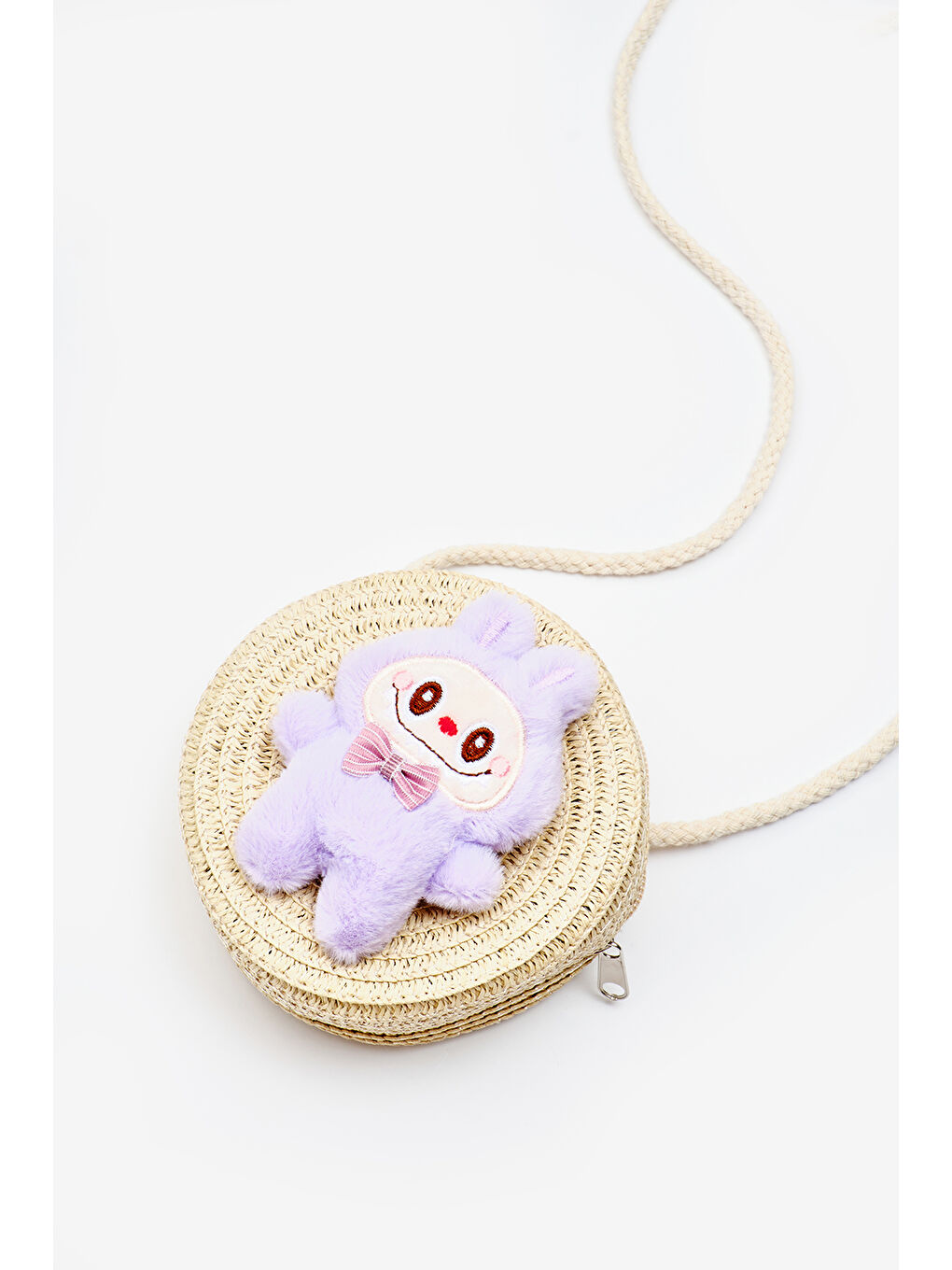 Lila Oyuncak Figürlü Kız Çocuk Hasır Çanta-1
