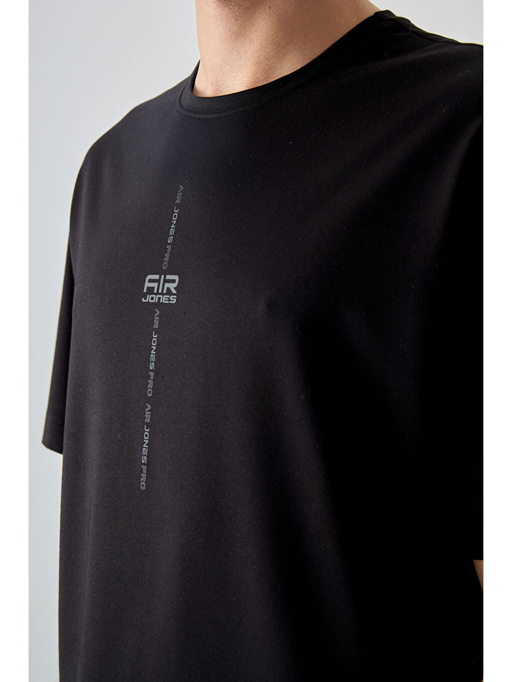 Siyah Pamuklu Kalın Yumuşak Dokulu Oversize Fit Baskılı Erkek Tişört - 88373-1