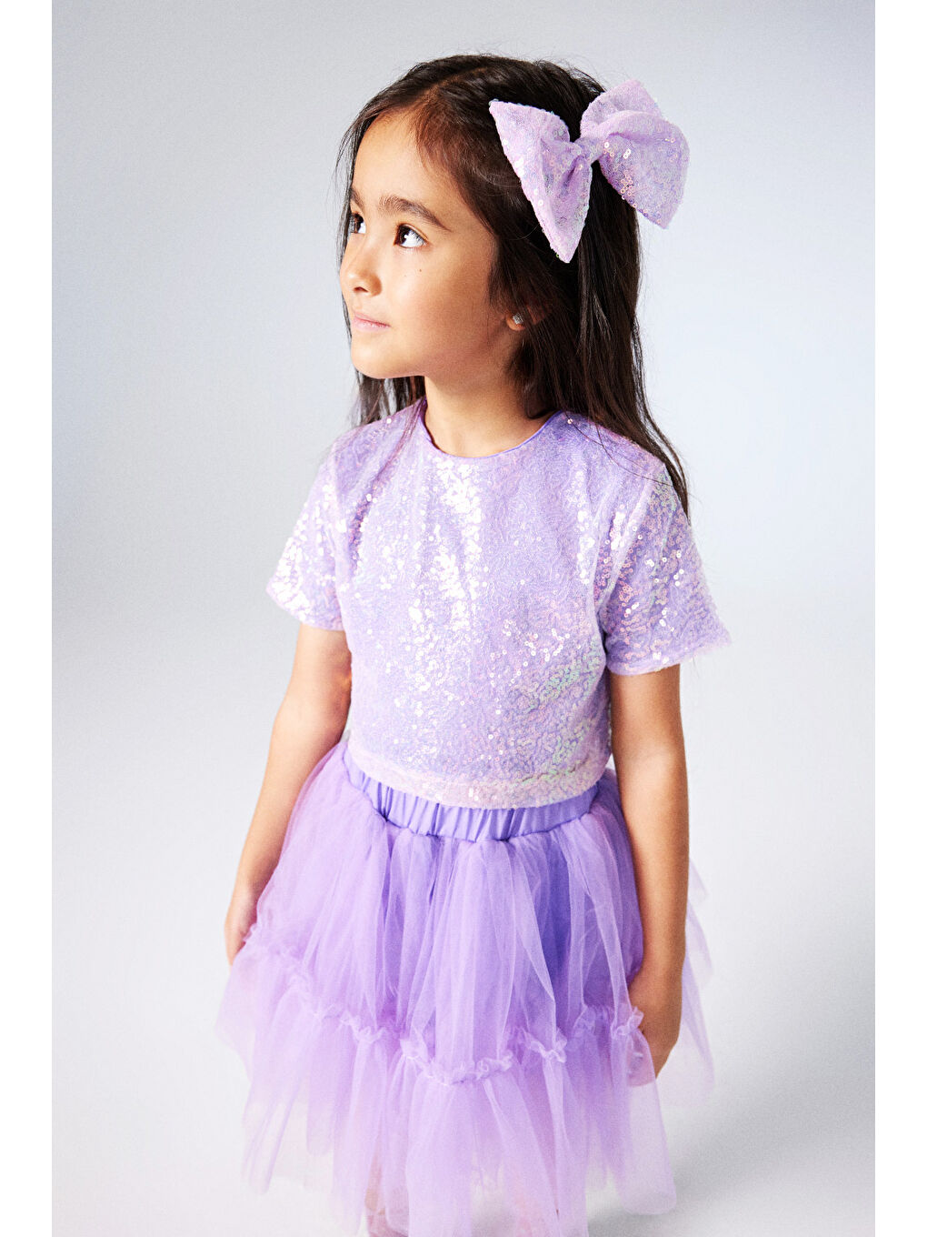 Lila  Üzeri Pul Detaylı Tül Etekli İkili Takım - Freya-2