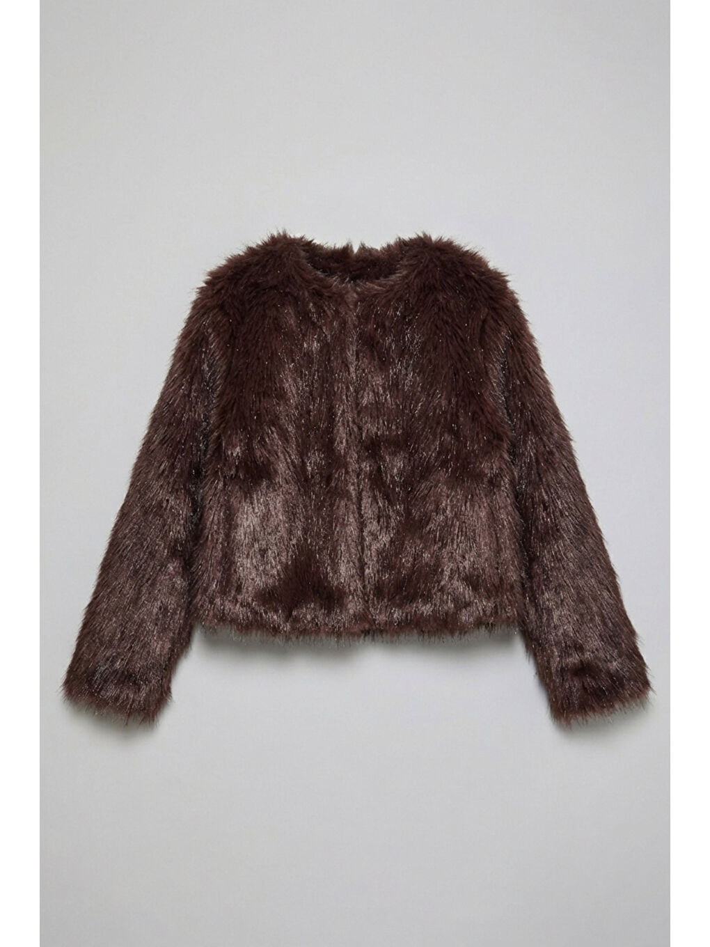 Kahverengi Kadın Koyu Kahve Crop Agraflı İçi Astarlı Pelüşlü Kürk Mont-4