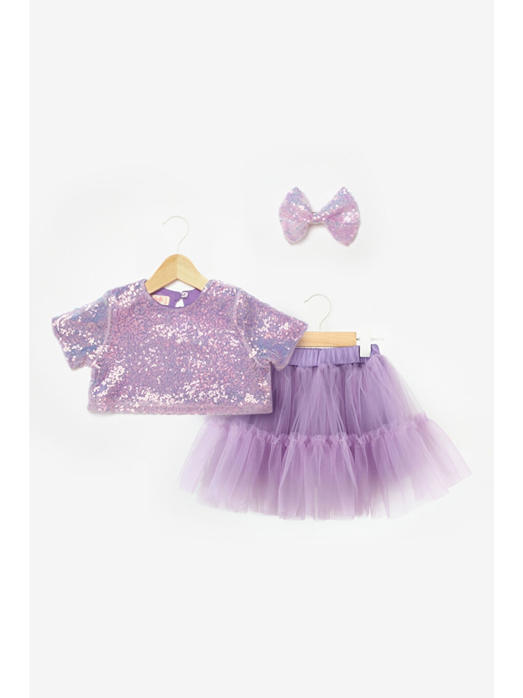 Lila  Üzeri Pul Detaylı Tül Etekli İkili Takım - Freya-3