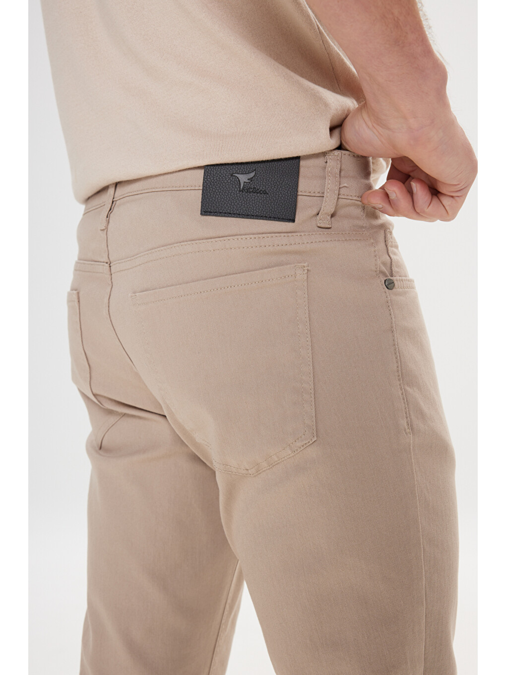 Bej Erkek Taş 360 Derece Her Yöne Esneyen Slim Fit Dar Kesim Diyagonal Desenli Pantolon-7