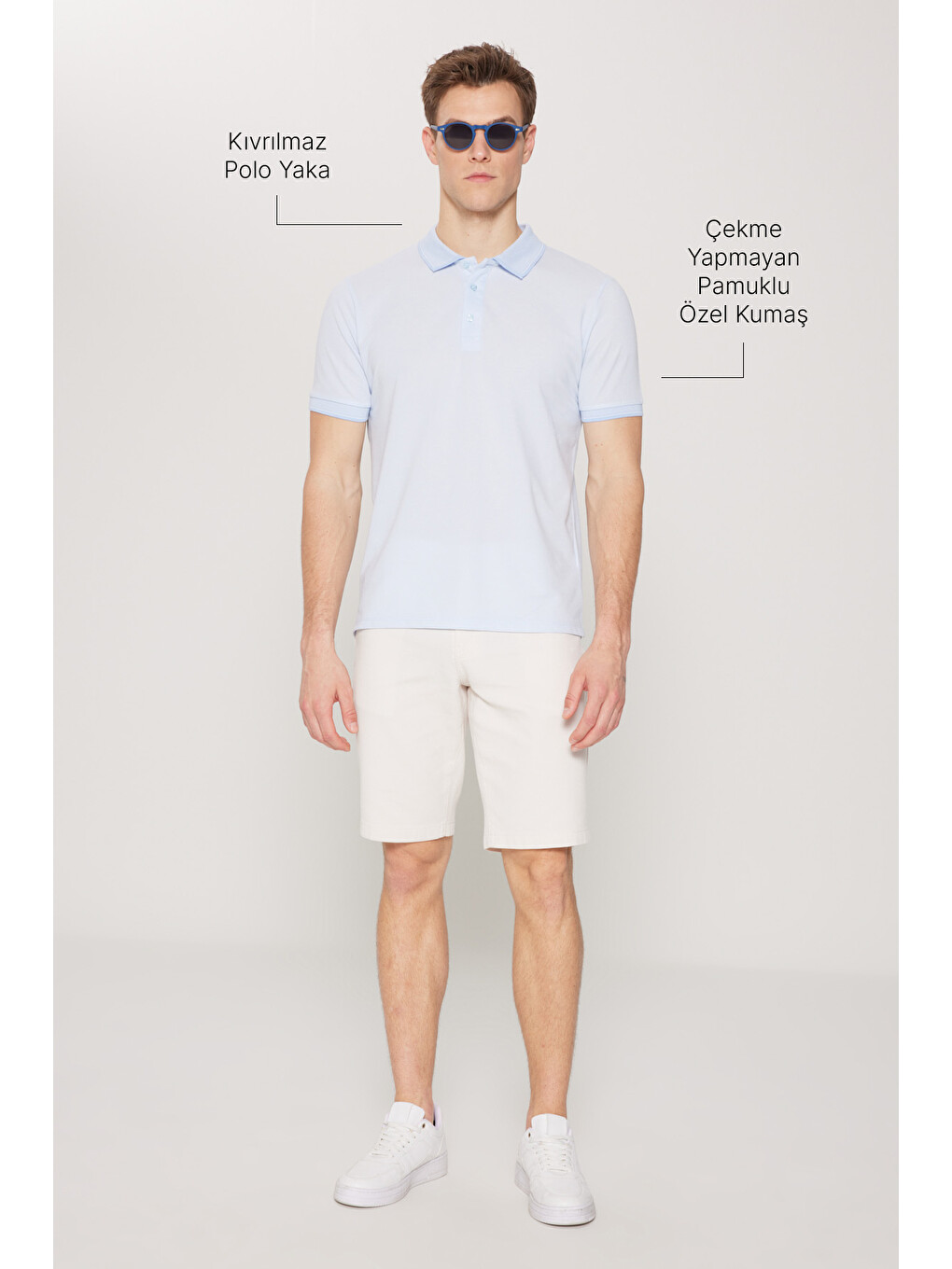 Erkek Açık Mavi Slim Fit Dar Kesim Kıvrılmaz Polo Yaka Kısa Kollu Tişört-2