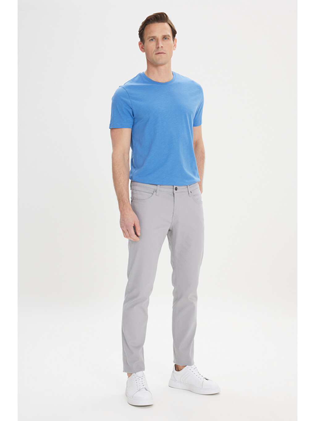 Erkek Gri 360 Derece Her Yöne Esneyen Slim Fit Dar Kesim Diyagonal Desenli Pantolon-7