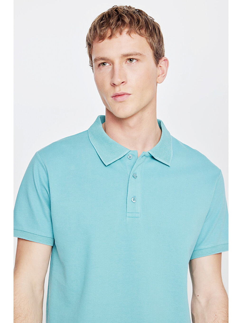 Erkek Petrol Slim Fit Dar Kesim Polo Yaka %100 Pamuk Kısa Kollu Tişört-7