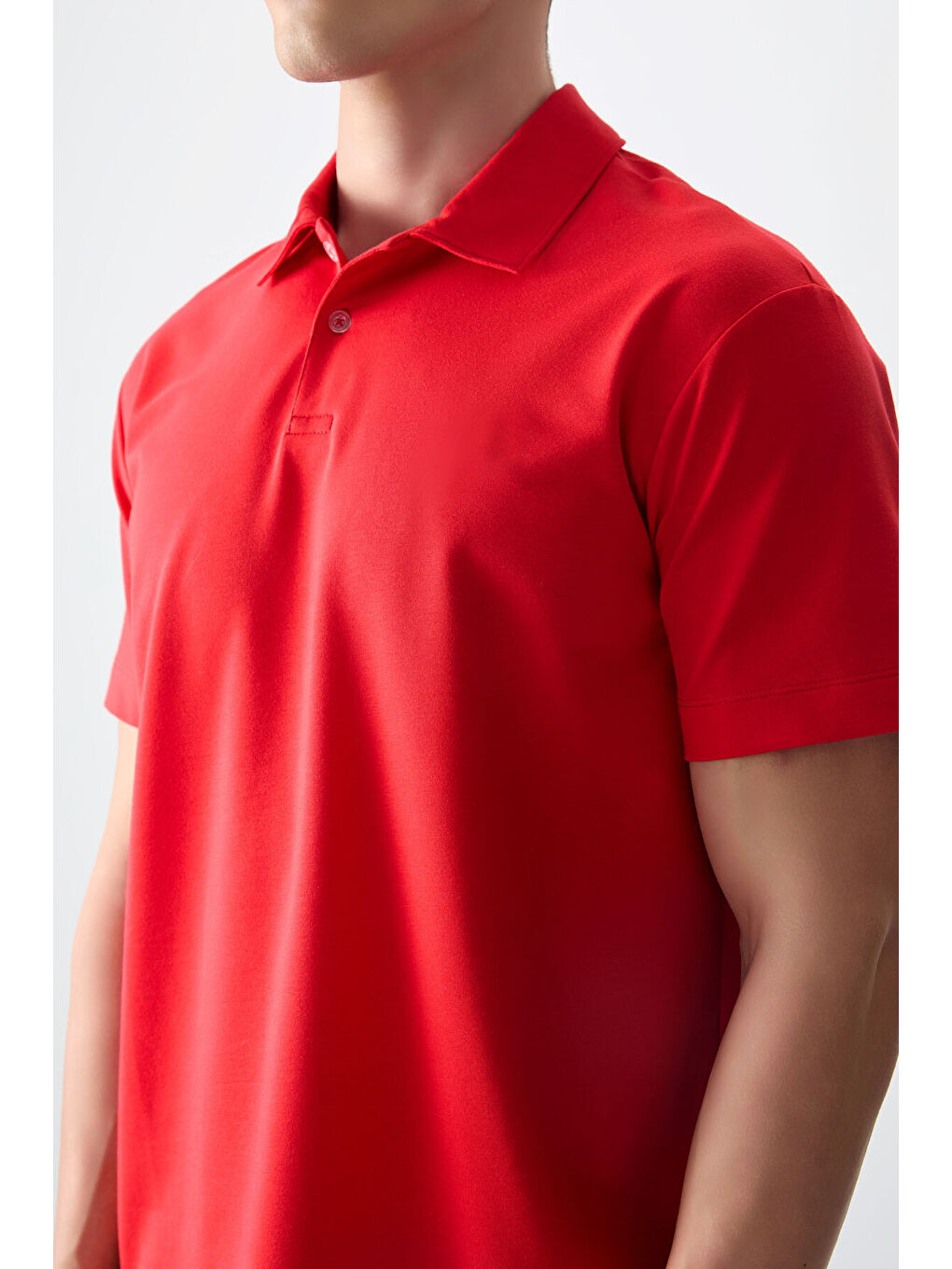 Kırmızı Pamuklu Kalın Yumuşak Dokulu Polo Yaka Oversize Fit Basic Erkek Tişört- 88381-1