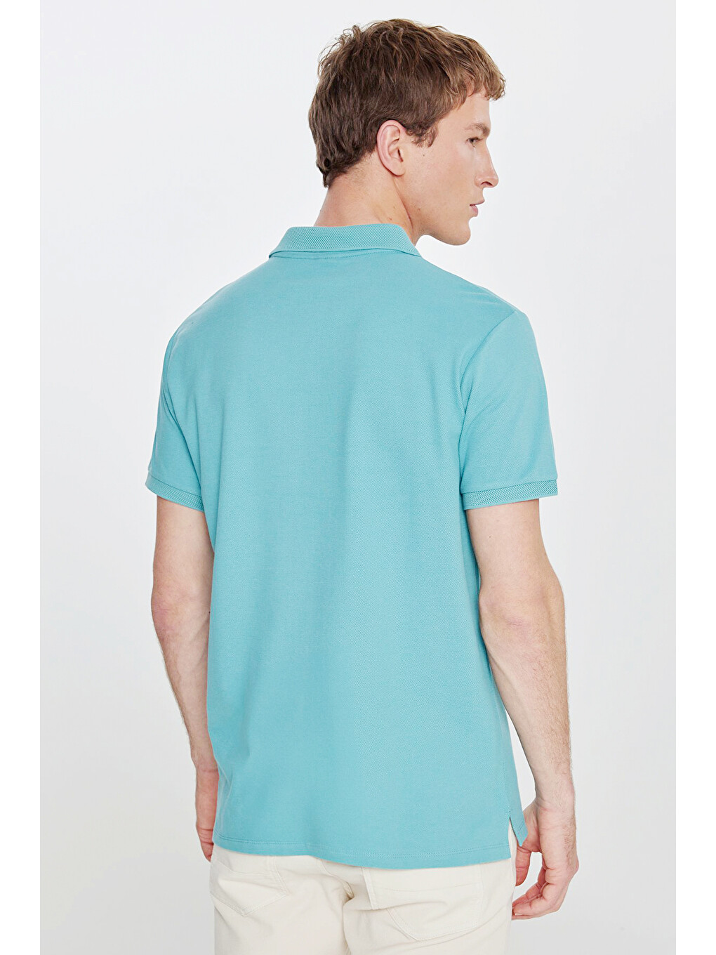 Erkek Petrol Slim Fit Dar Kesim Polo Yaka %100 Pamuk Kısa Kollu Tişört-8