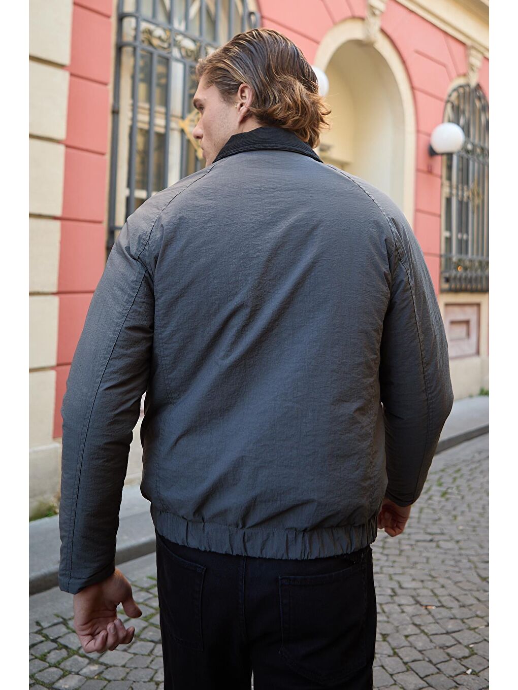 Su Geçirmez Kopitone Antrasit Ceket Kadife Yaka Detaylı Mont-6