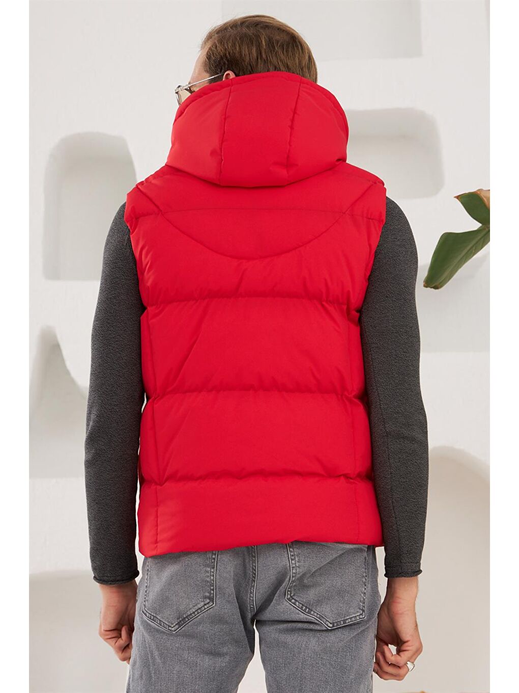 Erkek Çıkarılabilir Kapüşonlu Spor Şişme Yelek Kırmızı-6