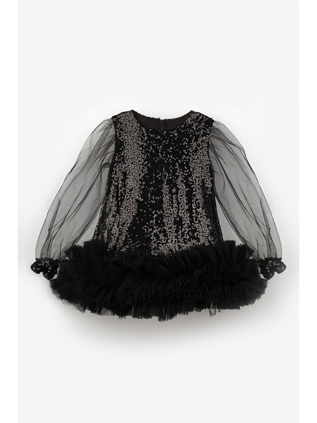 Siyah Pullu Etek Ucu Tüllü Kız Çocuk Elbise - Balenca-4
