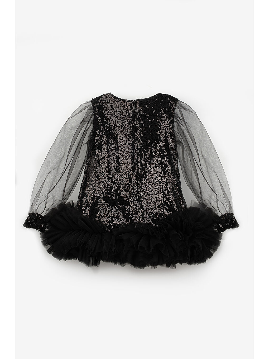 Siyah Pullu Etek Ucu Tüllü Kız Çocuk Elbise - Balenca-5