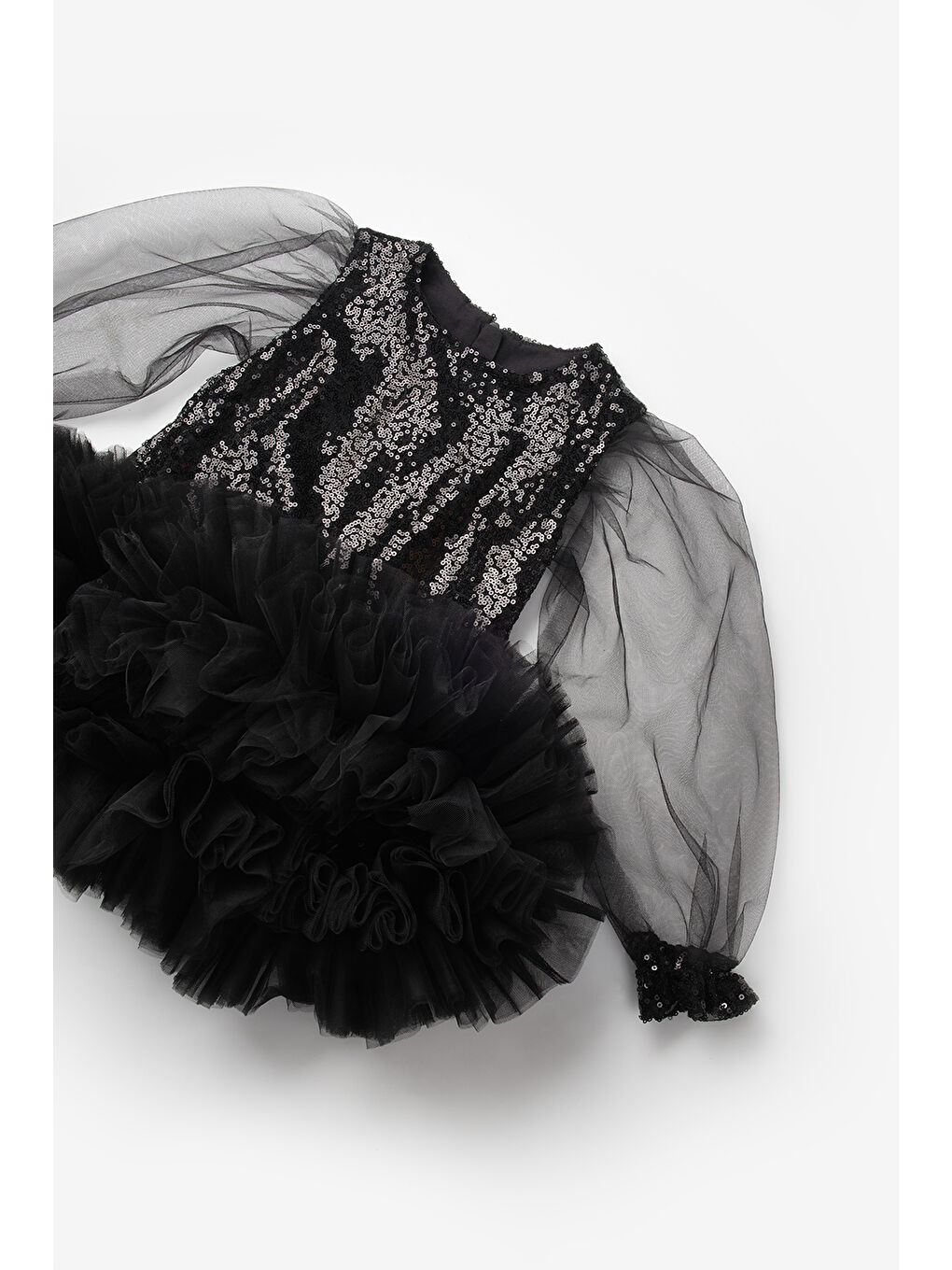 Siyah Pullu Etek Ucu Tüllü Kız Çocuk Elbise - Balenca-6