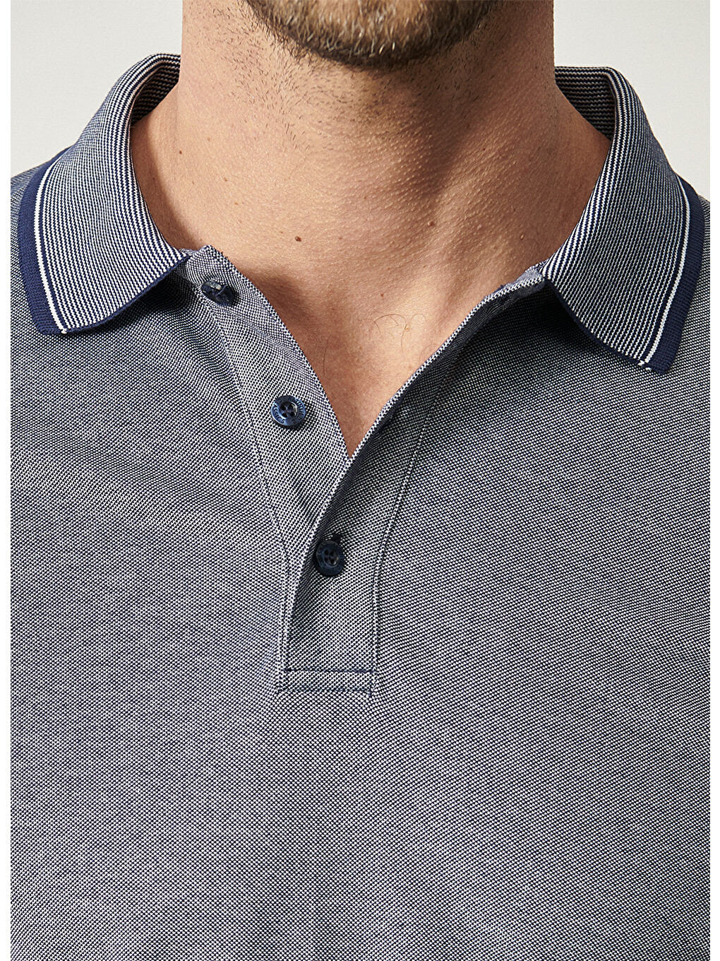 Erkek Lacivert Slim Fit Dar Kesim Kıvrılmaz Polo Yaka Kısa Kollu Tişört-6