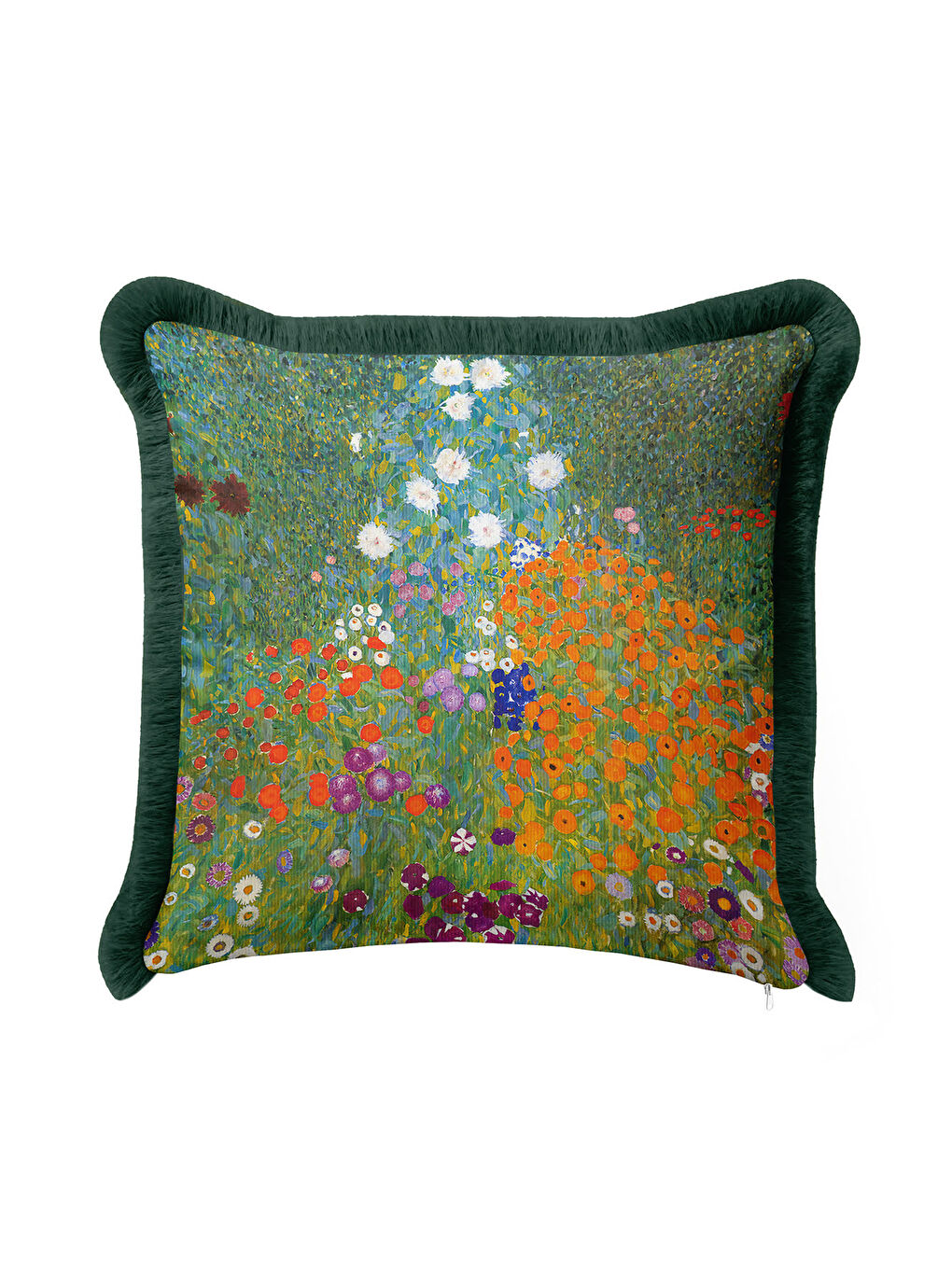 Karışık Canlı Çiçek Bahçesi Saçaklı Yastık Kılıfı - Renkli Modern Yeşil Püsküllü Kırlent Kılıfı-4