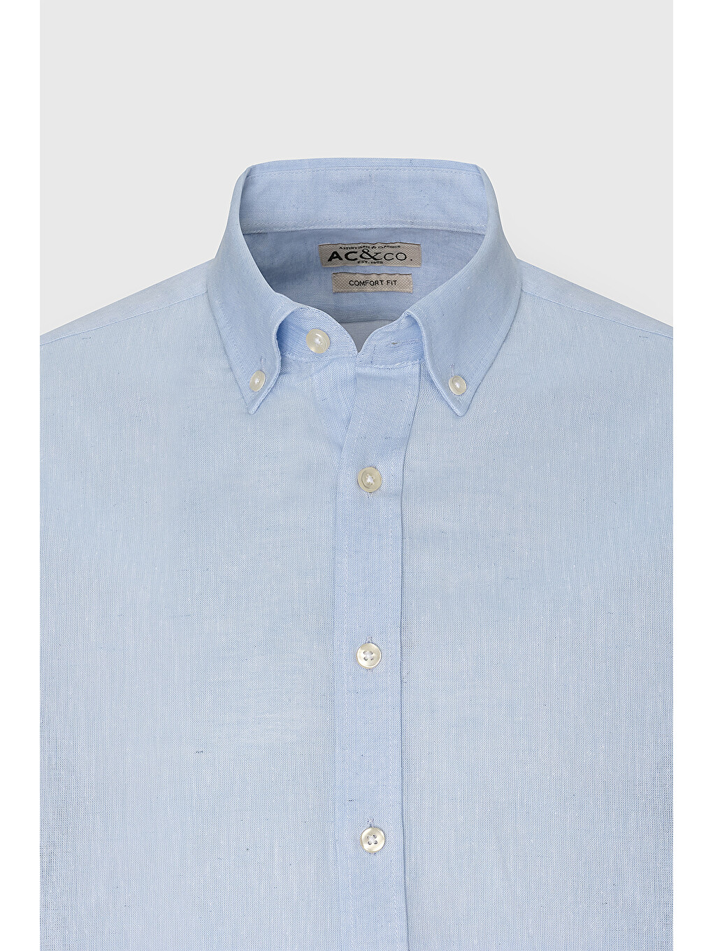 Erkek Açık Mavi Comfort Fit Rahat Kesim Düğmeli Yaka Casual Keten Gömlek-7
