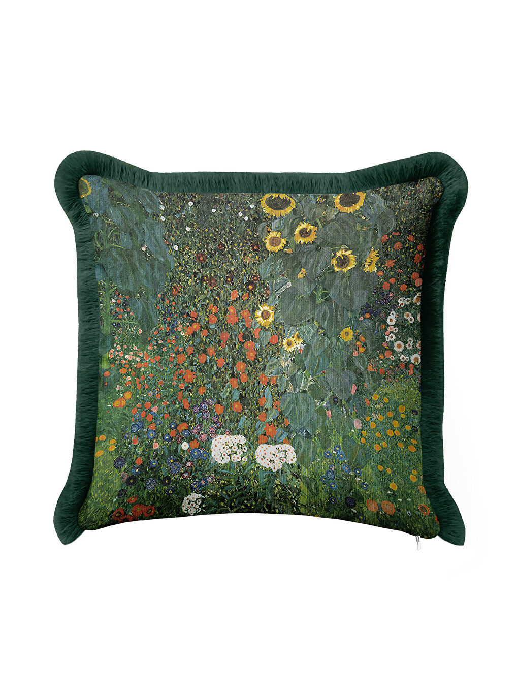 Karışık Sanatsal Çiçek Bahçesi Saçaklı Yastık Kılıfı - Doğal Botanik Rustik Yeşil Püsküllü Kırlent Kılıfı-2