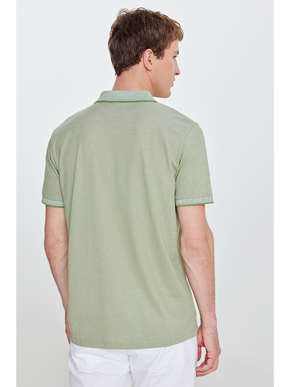 Erkek Yeşil Pamuklu Comfort Fit Rahat Kesim Polo Yaka Cepli Tişört-7