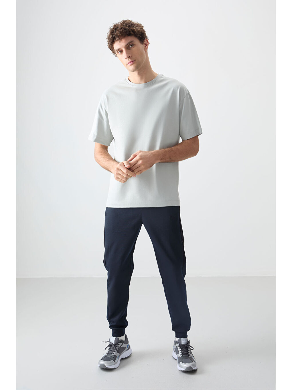 Bej Taş %100 Pamuk Kalın Yumuşak Dokulu Oversize Fit Basic Erkek Tişört - 88353-1