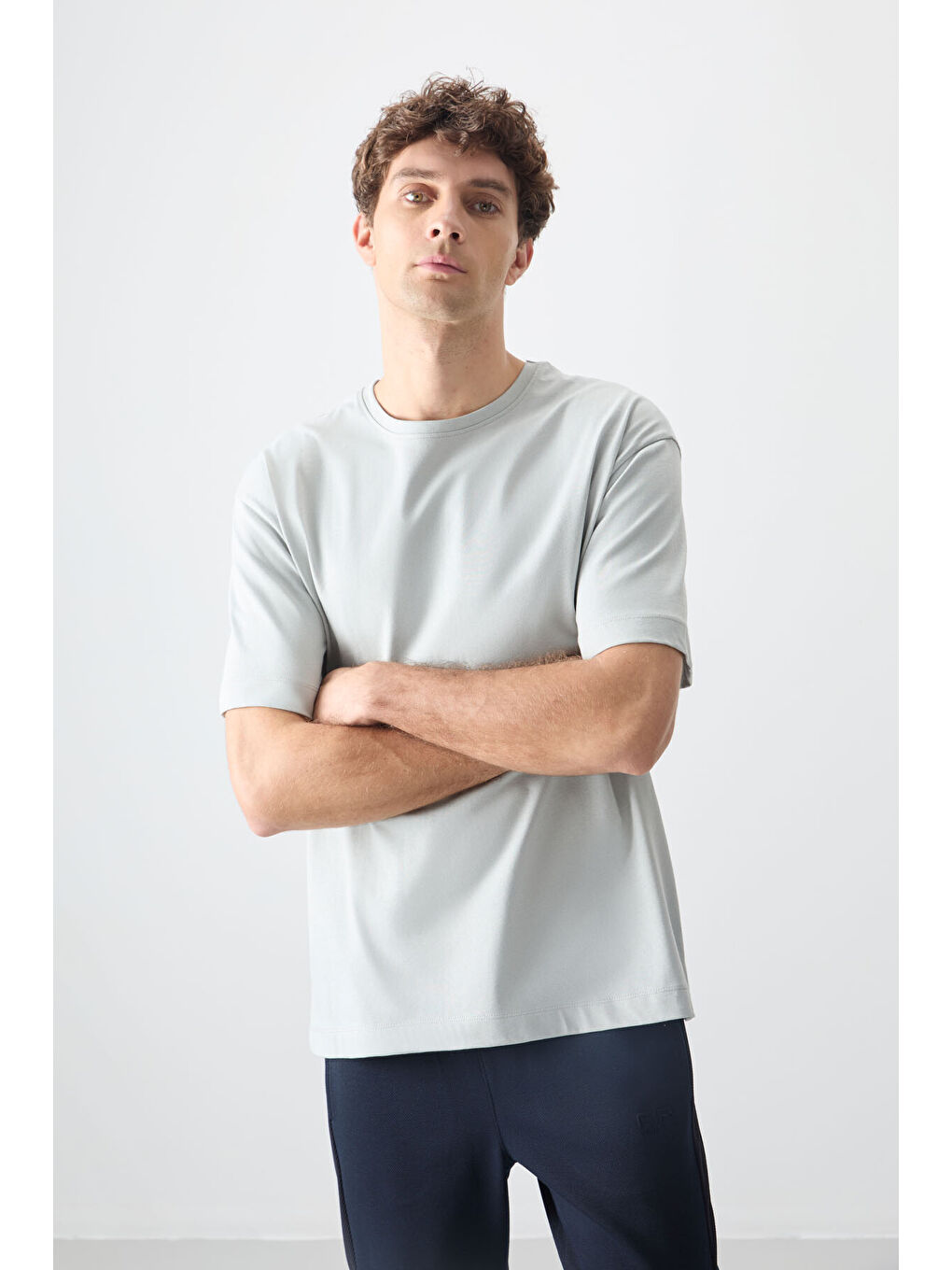 Bej Taş %100 Pamuk Kalın Yumuşak Dokulu Oversize Fit Basic Erkek Tişört - 88353-2