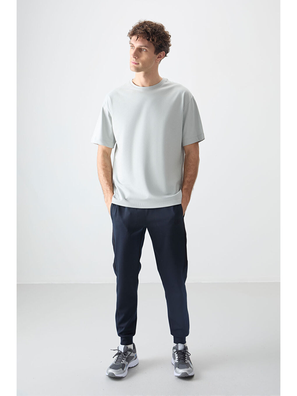 Bej Taş %100 Pamuk Kalın Yumuşak Dokulu Oversize Fit Basic Erkek Tişört - 88353-3