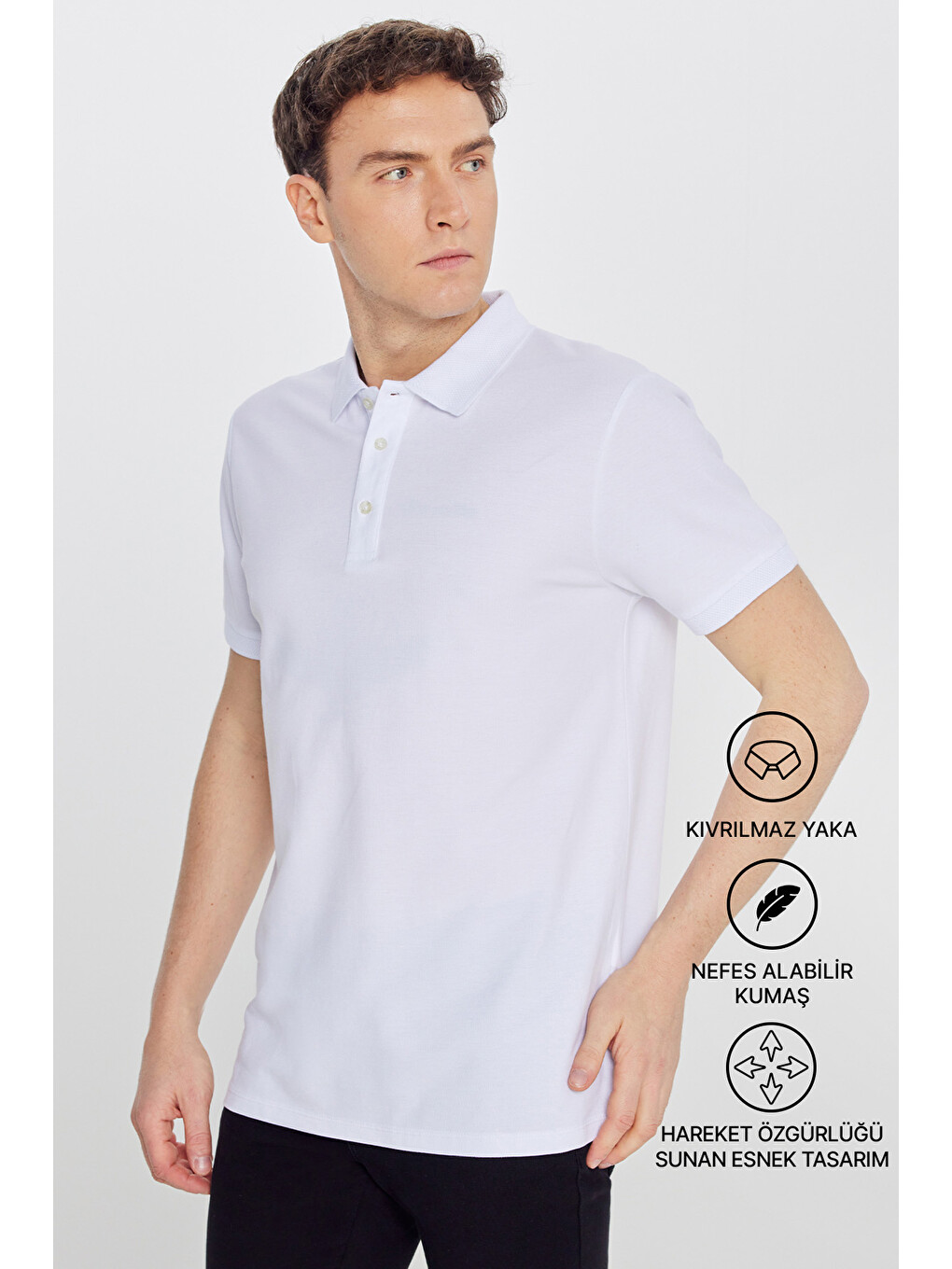 Erkek Beyaz Slim Fit Dar Kesim Polo Yaka %100 Pamuk Kısa Kollu Tişört
