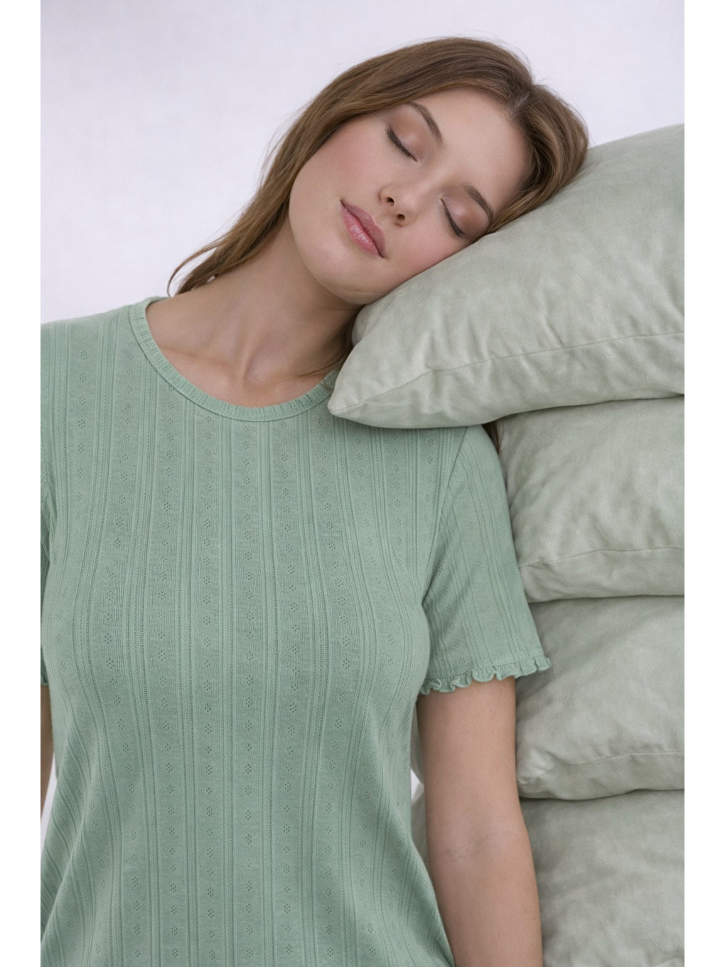 Yeşil Kadın Pamuklu Kısa Kollu Baby Overloklu Pijama Takımı-1
