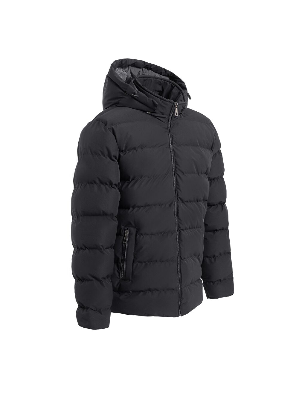 Erkek Çıkarıbilir Kapüşonlu Su Geçirmez Şişme Mont Kaban Siyah-2