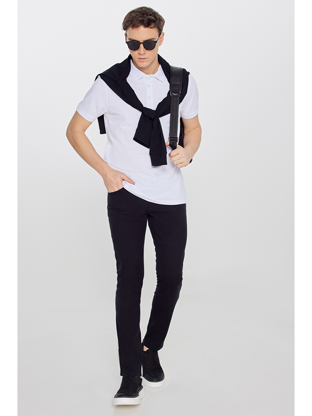 Erkek Beyaz Slim Fit Dar Kesim Polo Yaka %100 Pamuk Kısa Kollu Tişört-2