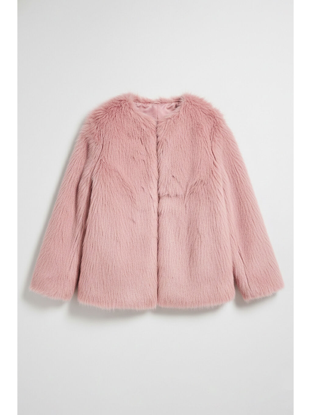 Pembe Kadın Pudra Kemer Boy İçi Astarlı Pelüşlü Kürk Mont-4