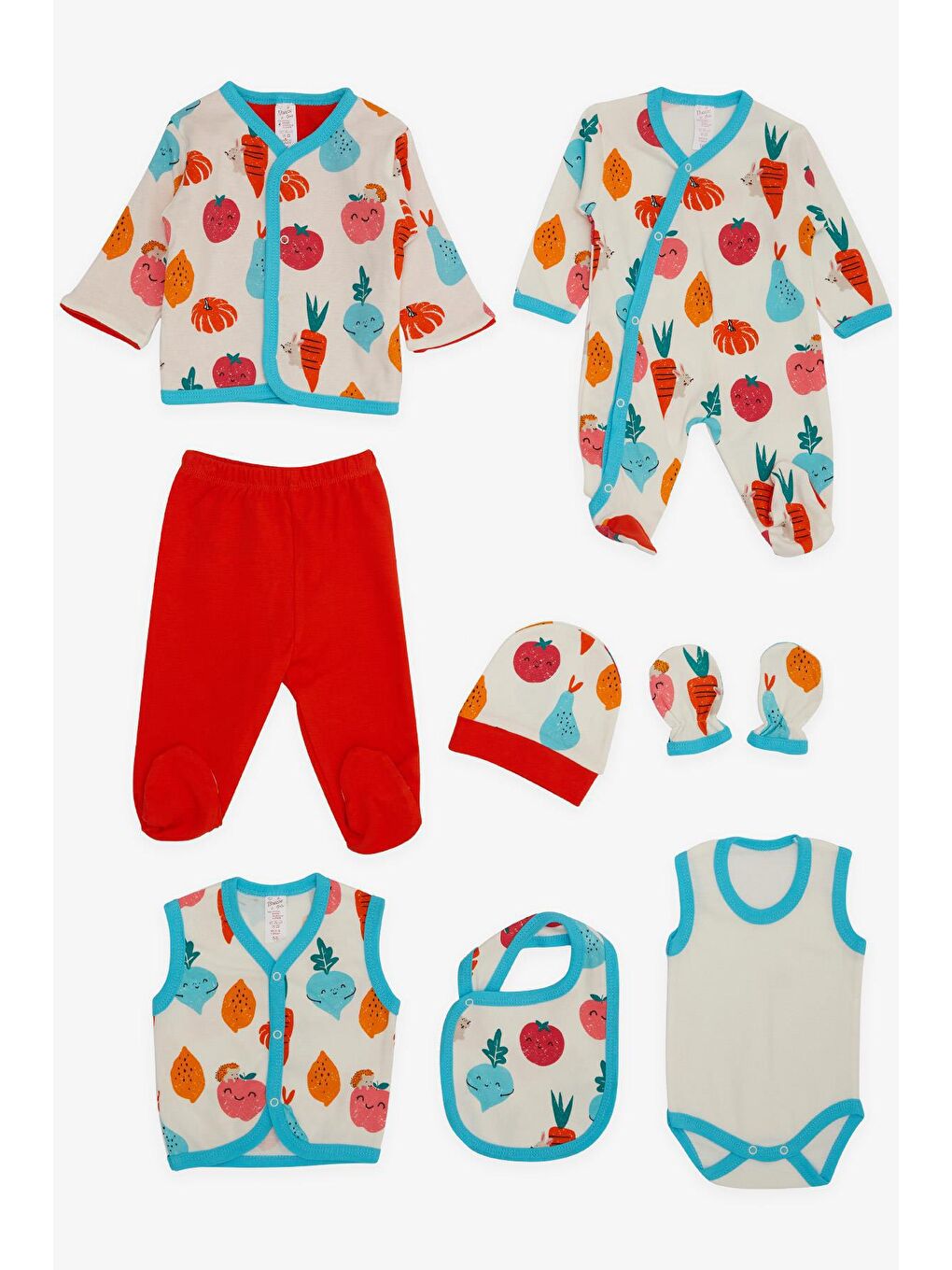 Kız Bebek Hastane Çıkışı 8 li Sevimli Sebzeler Desenli Beyaz (0-3 Ay)