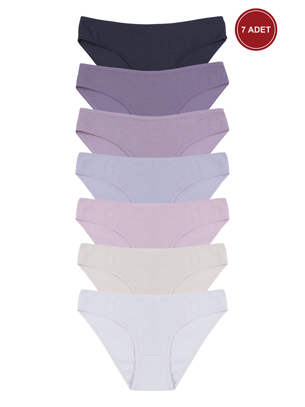 Lila Kadın Külot 7 li Pamuklu Etiket Detaylı Fitilli Ribana