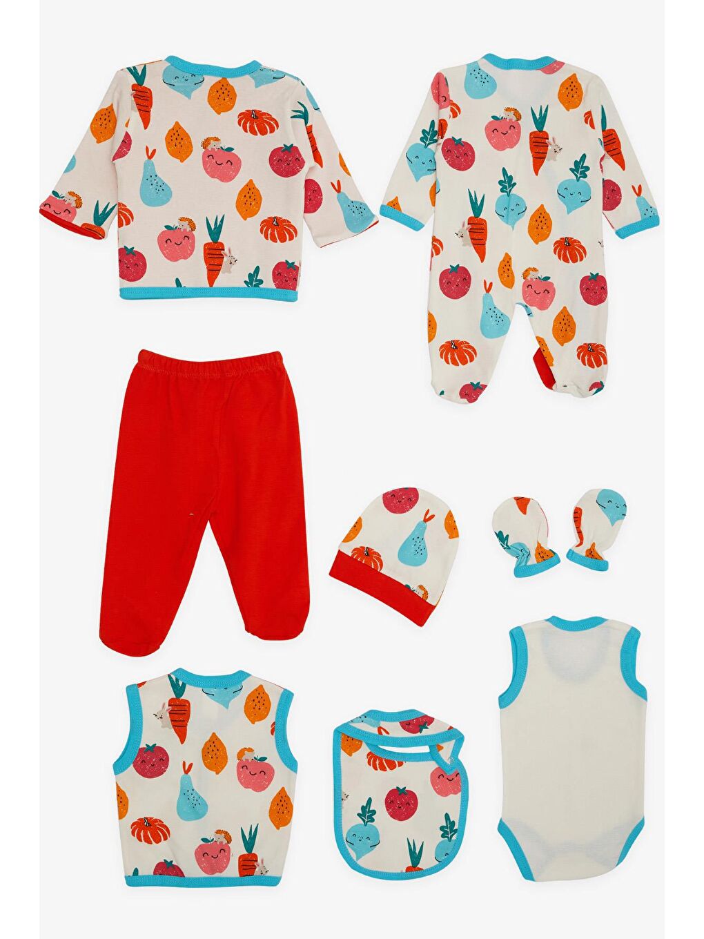 Kız Bebek Hastane Çıkışı 8 li Sevimli Sebzeler Desenli Beyaz (0-3 Ay)-1