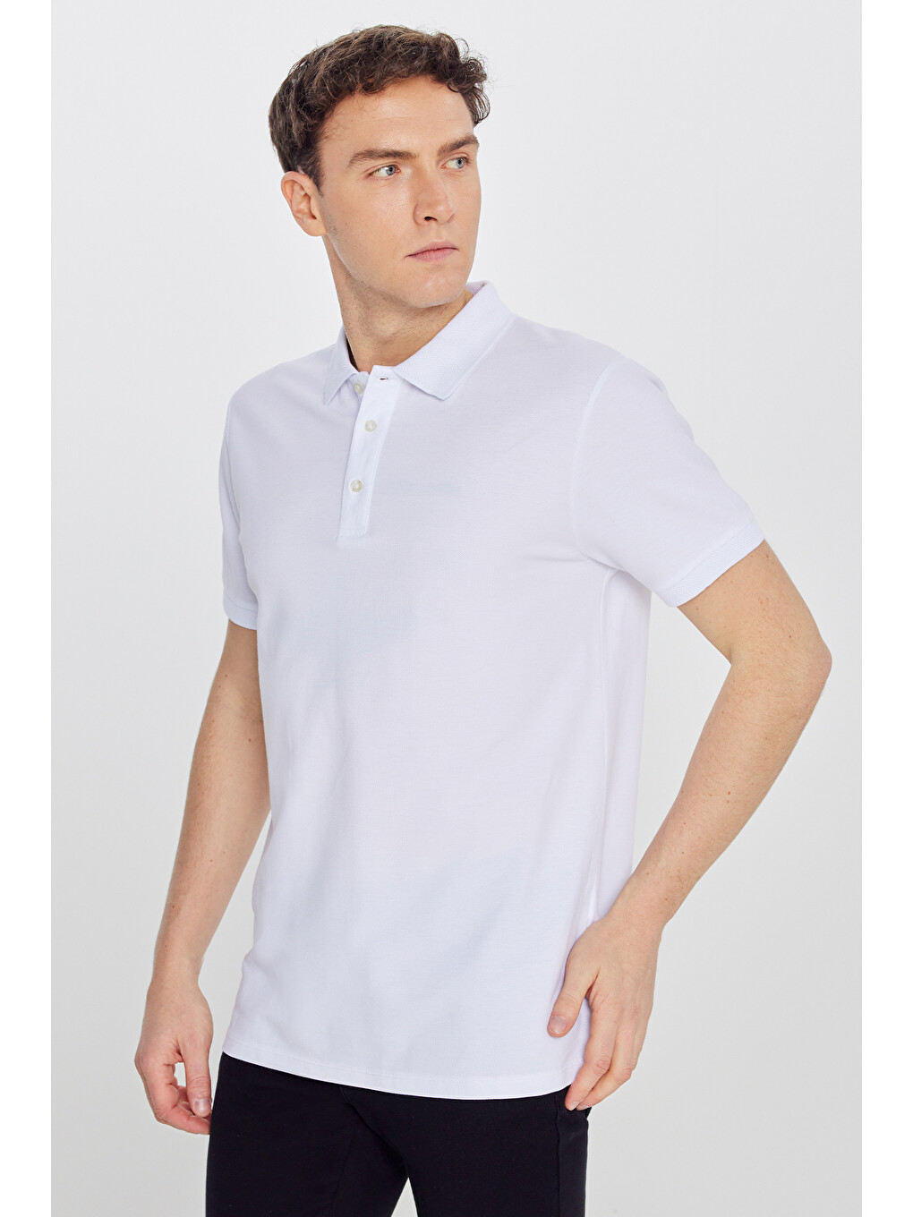 Erkek Beyaz Slim Fit Dar Kesim Polo Yaka %100 Pamuk Kısa Kollu Tişört-6