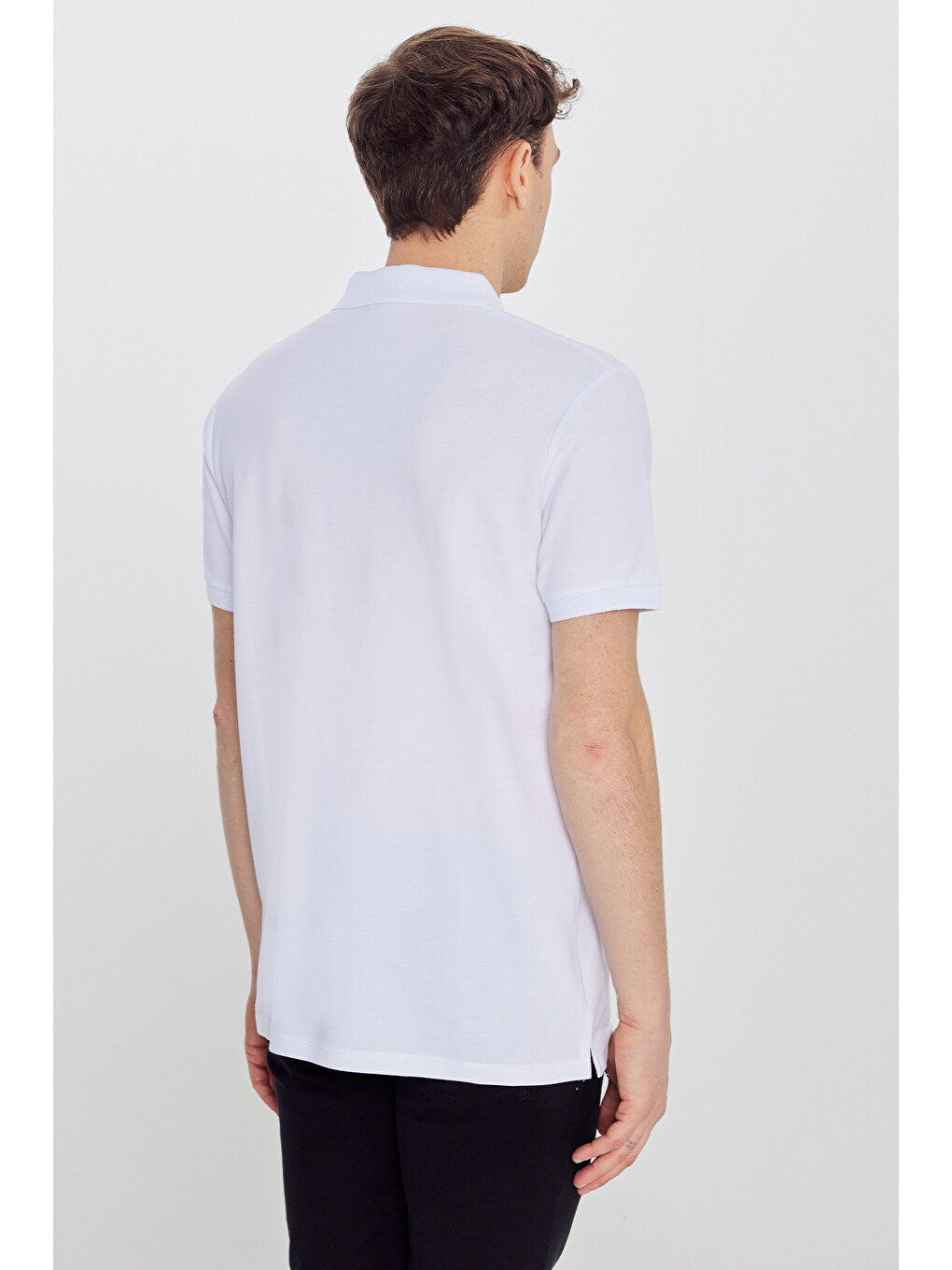 Erkek Beyaz Slim Fit Dar Kesim Polo Yaka %100 Pamuk Kısa Kollu Tişört-7