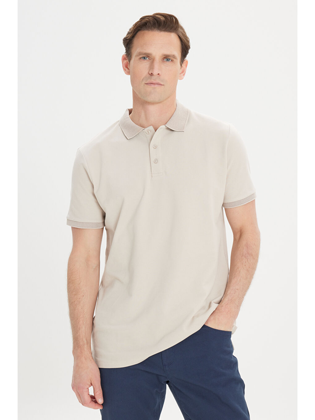 Kahverengi Erkek Safari Slim Fit Dar Kesim Polo Yaka %100 Pamuk Kısa Kollu Tişört-1