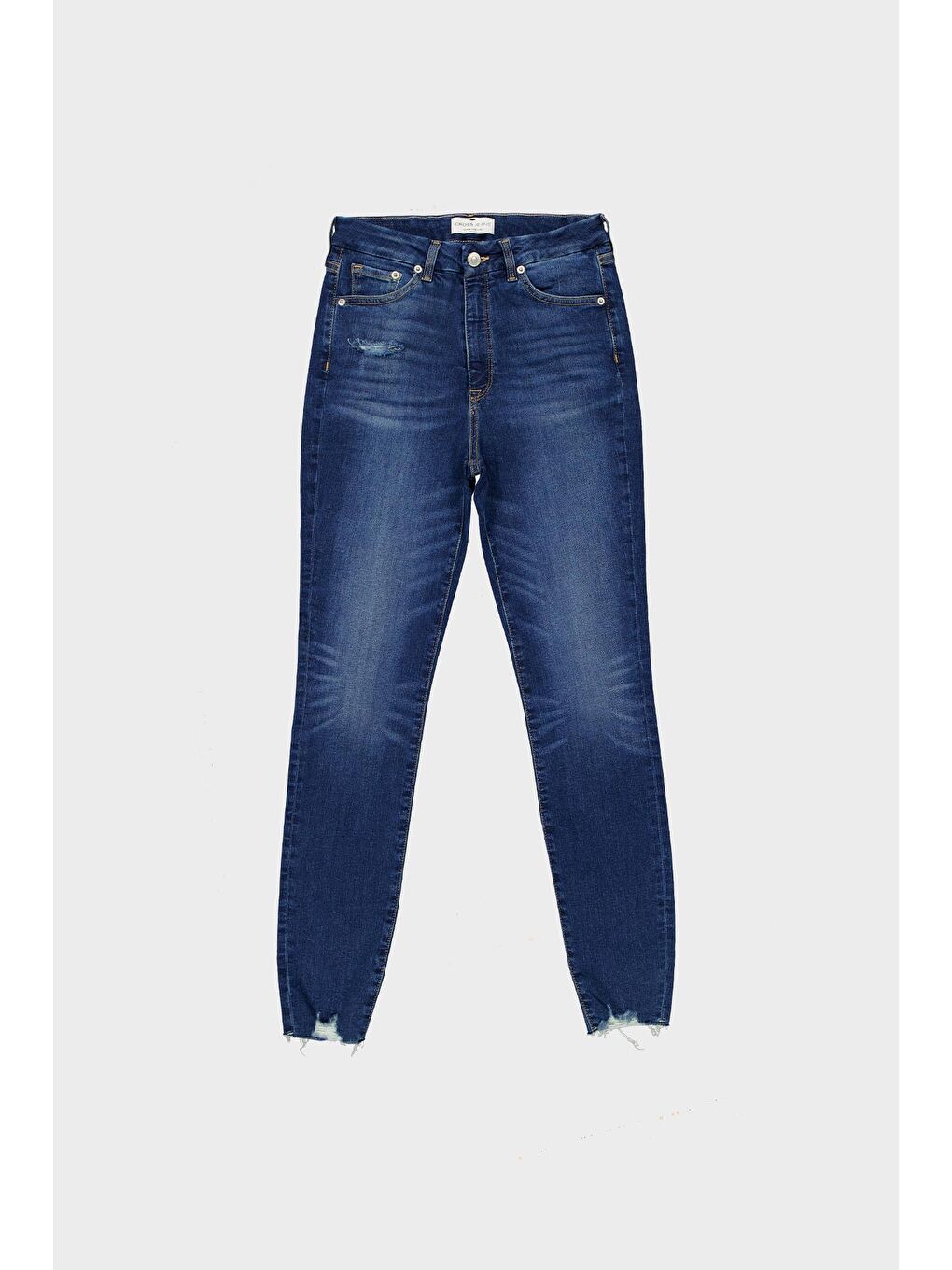 CROSS JEANS Koyu Mavi JUDY Koyu Mavi Yüksek Bel Skinny Fit  Paçası Yıpratmalı Jean Pantolon C 4521-174