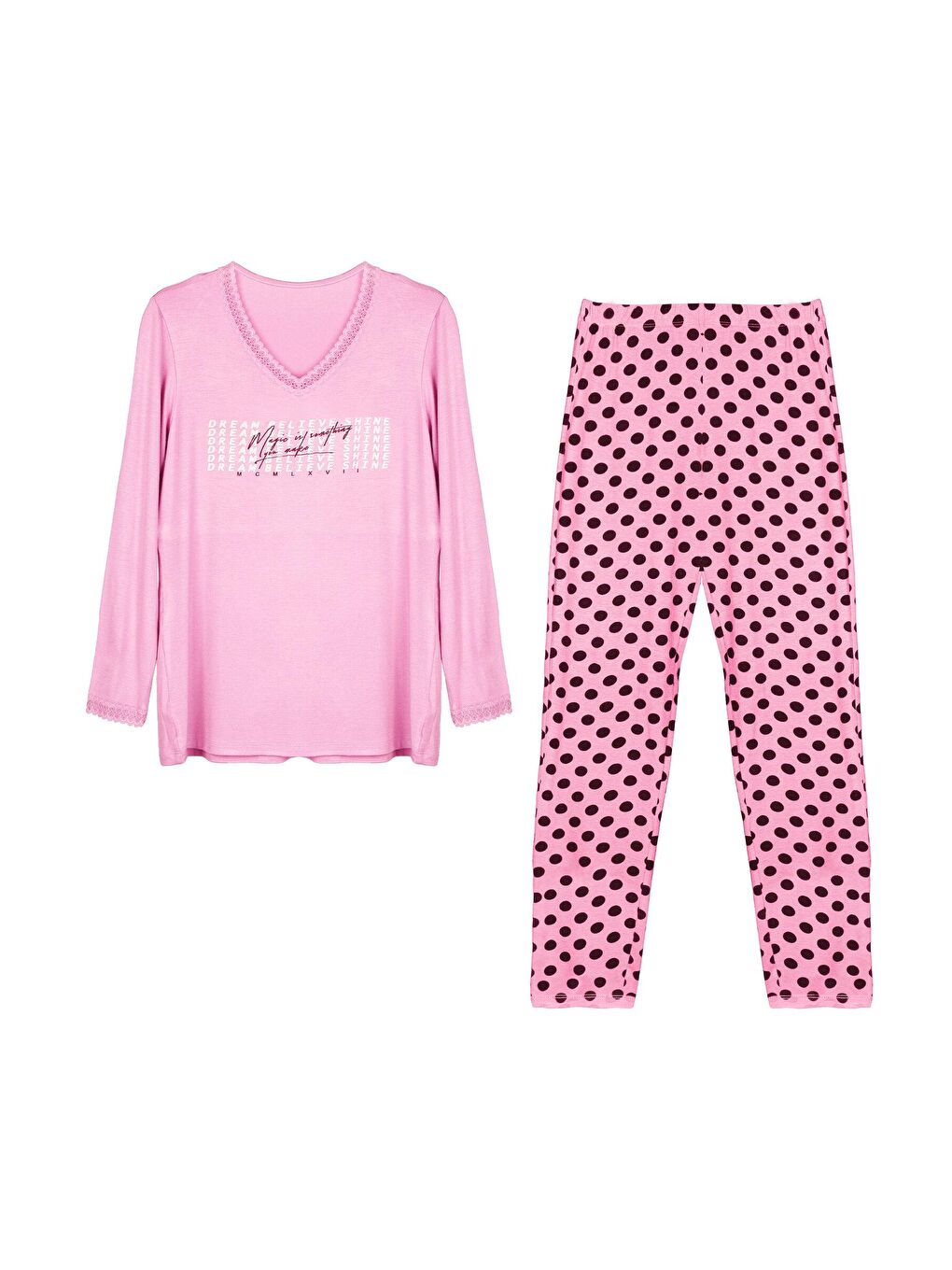 Pembe Kadın Uzun Kol Viskon Pijama Takım