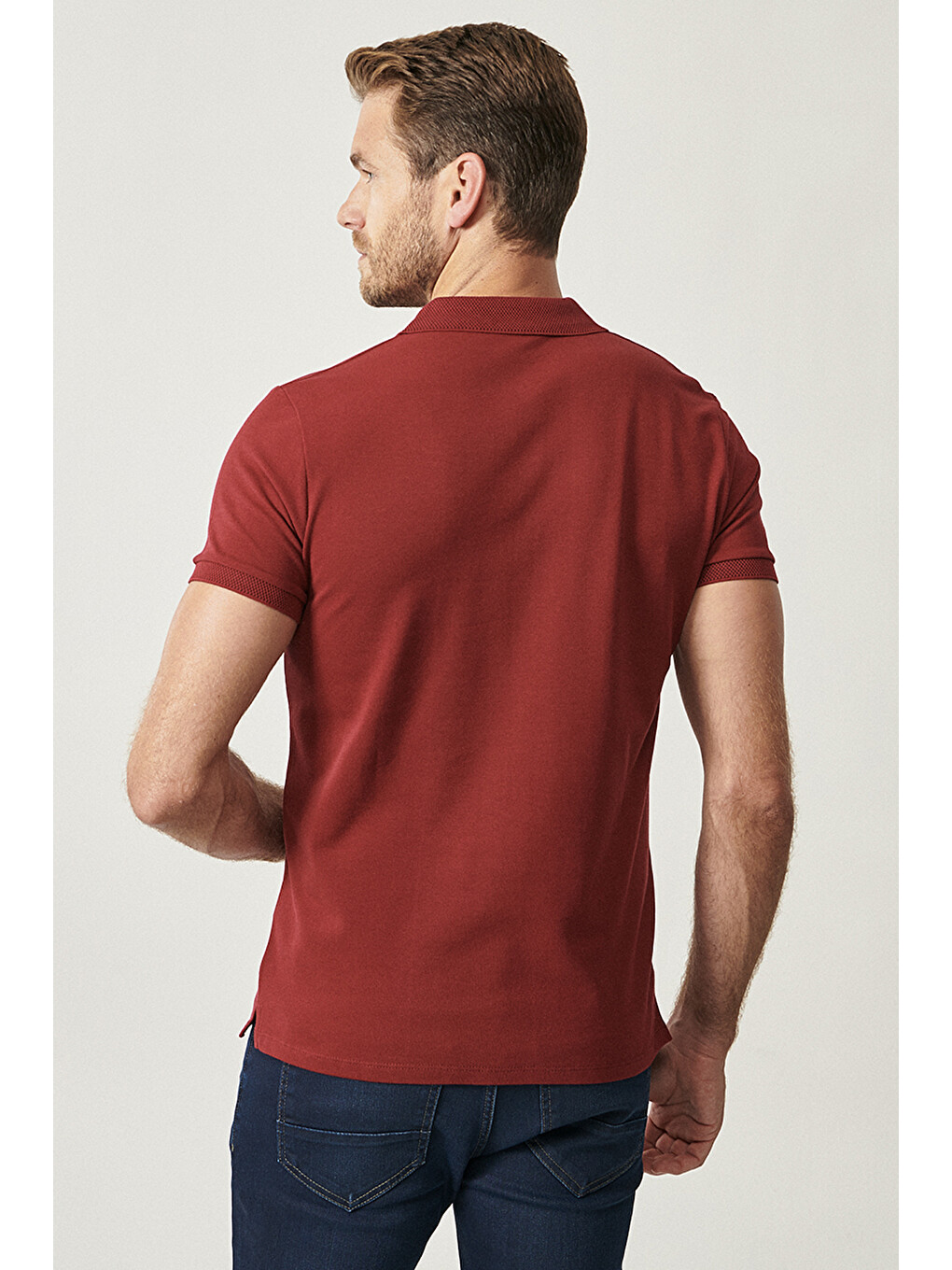 Erkek Bordo Slim Fit Dar Kesim Polo Yaka %100 Pamuk Kısa Kollu Tişört-7