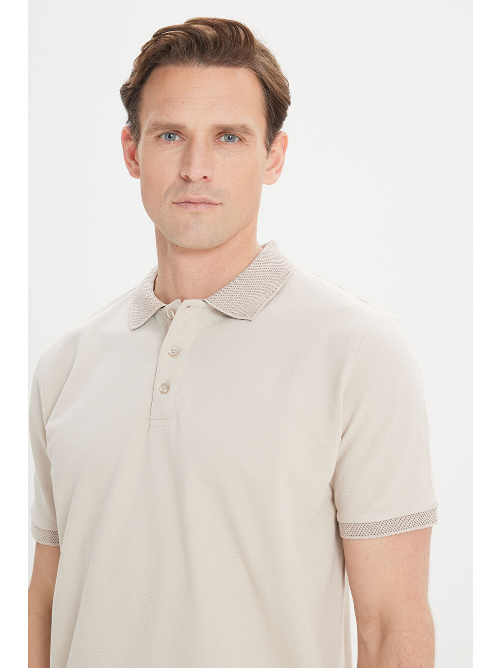 Kahverengi Erkek Safari Slim Fit Dar Kesim Polo Yaka %100 Pamuk Kısa Kollu Tişört-3